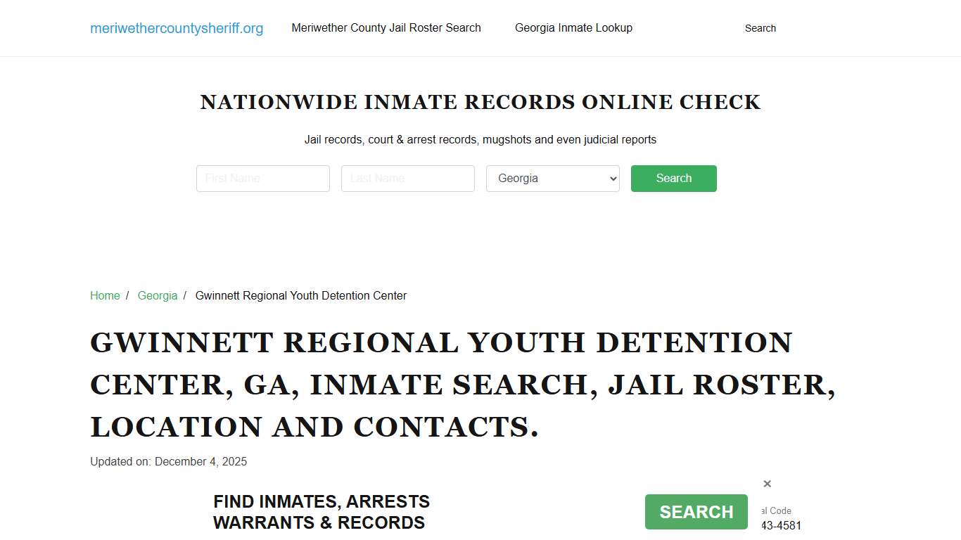 Gwinnett Regional Youth Detention Center, GA, Inmate Search, Jail Roster.
