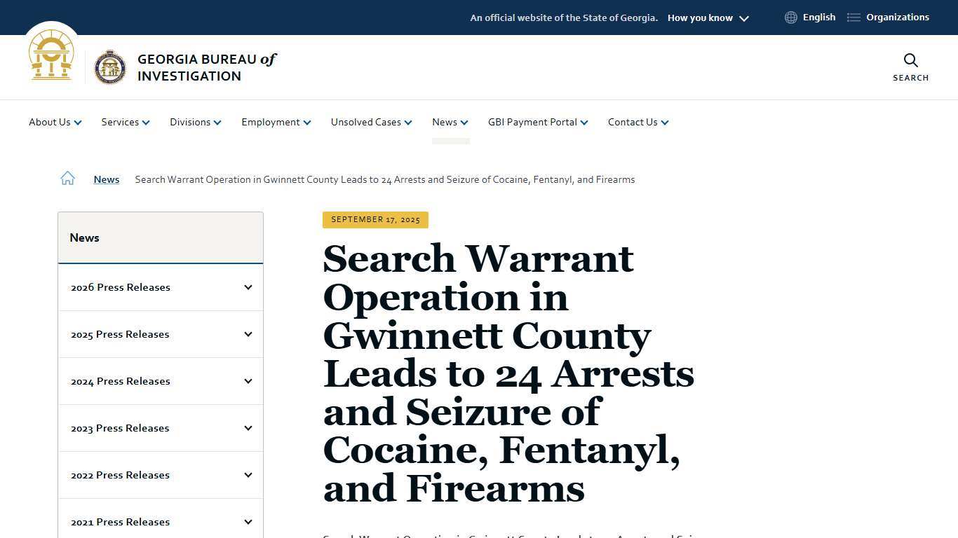 Search Warrant Operation in Gwinnett County Leads to 24 Arrests and Seizure of Cocaine, Fentanyl, and Firearms Georgia Bureau of Investigation